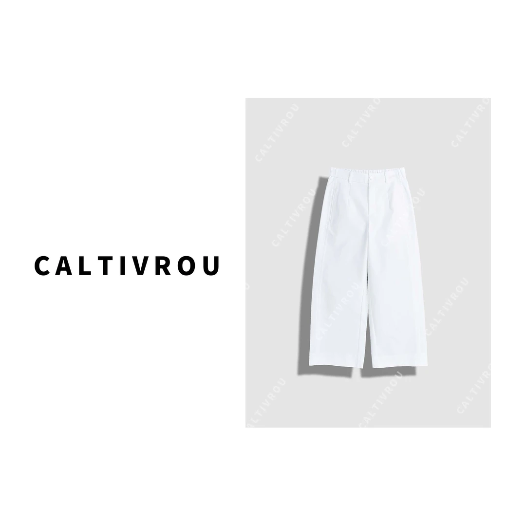 Caltivrou时尚百搭半松紧腰舒适垂感九分阔腿休闲裤-K16946