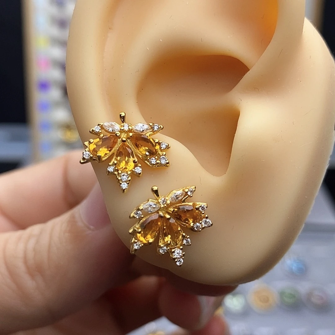 银S925镶嵌耳钉黄晶不含证书