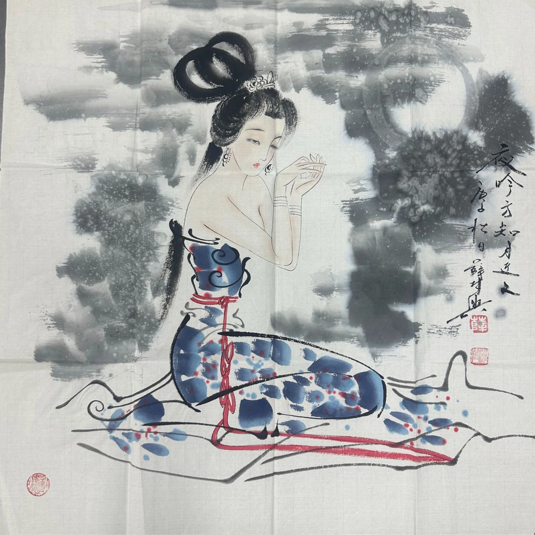 薛林兴款人物画心69x70 4.3平尺