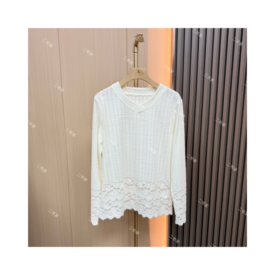 S88021268早春V领下摆镂空长袖打底衫