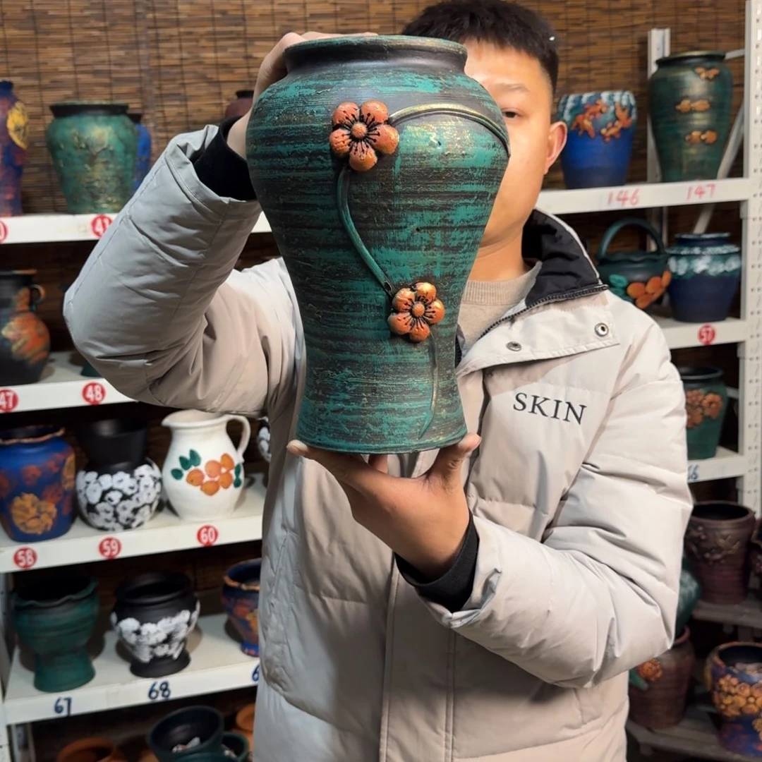 红陶浮雕花盆炸炸炸了