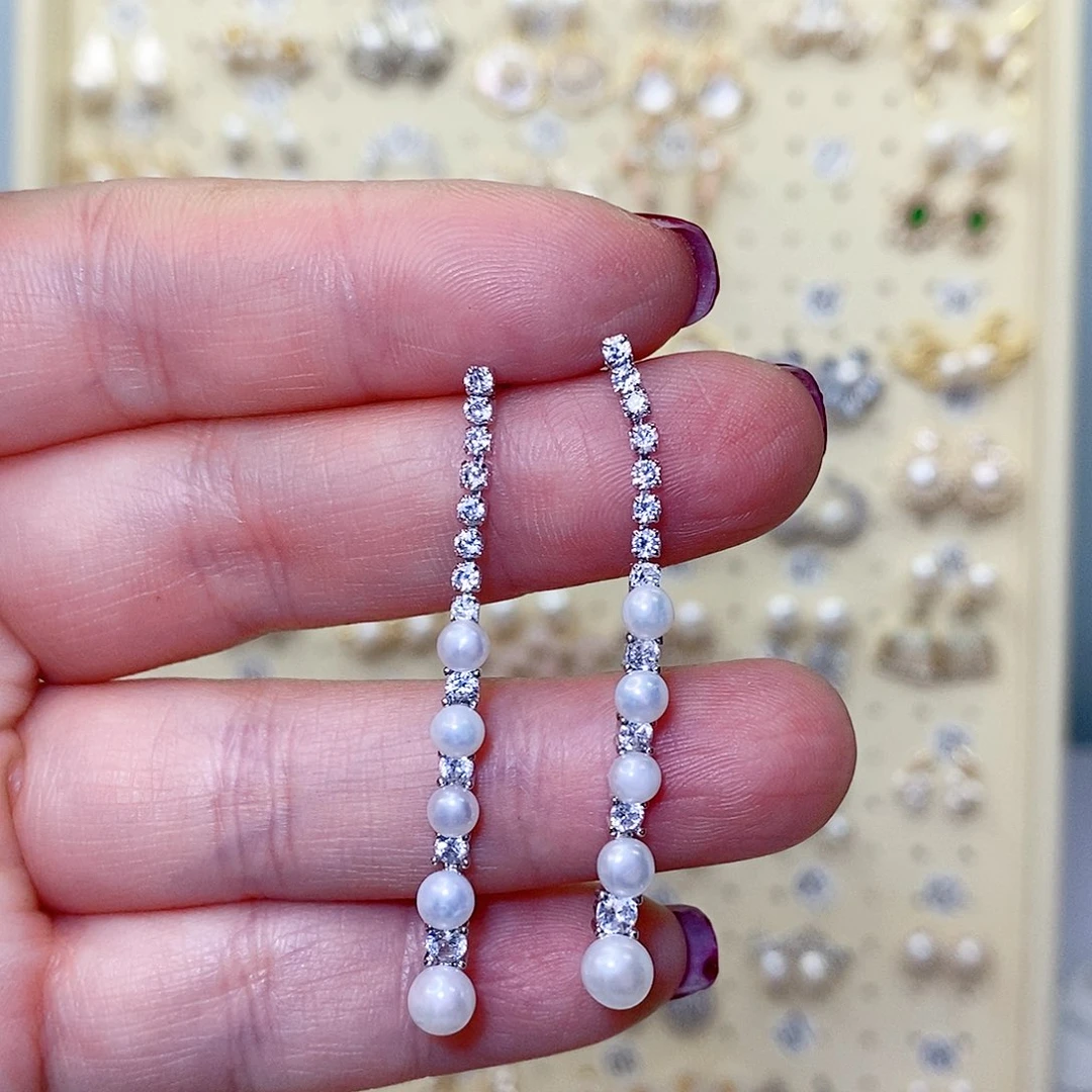 银S925镶嵌淡水珍珠耳饰