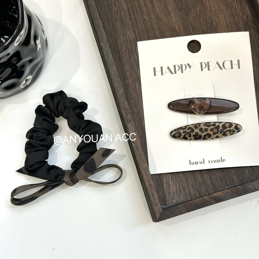 豹纹系列百搭发饰辣妹蝴蝶结肠圈发饰扎发丸子头头绳碎发夹时髦