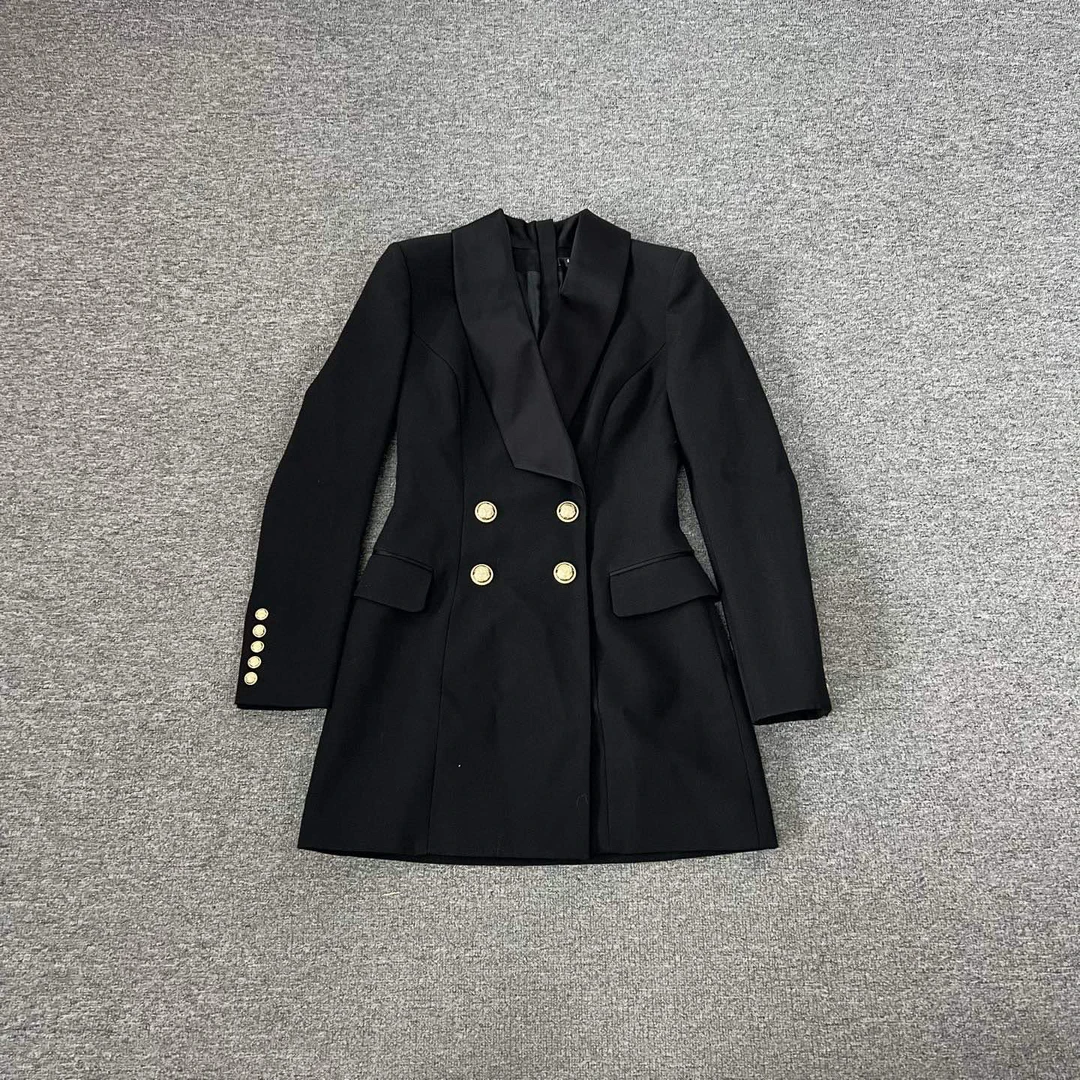 99新 BALMAIN/巴尔曼 黑色 收腰 大衣 金扣 38码