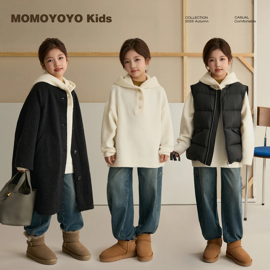 【奶芙】女童半开领毛衣秋冬宽松慵懒亲子装连帽针织衫8952D