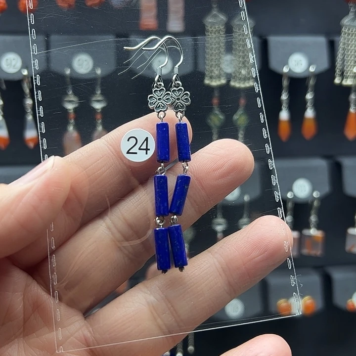 青金石耳饰银S925镶嵌姜*