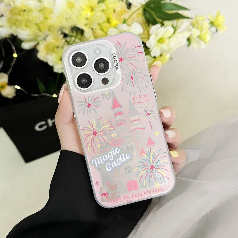 烟花城堡彩银壳适用于iPhone苹果17手机壳华为oppo小米手机壳