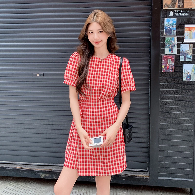 红格子连衣裙短款286-8841-P115-K178