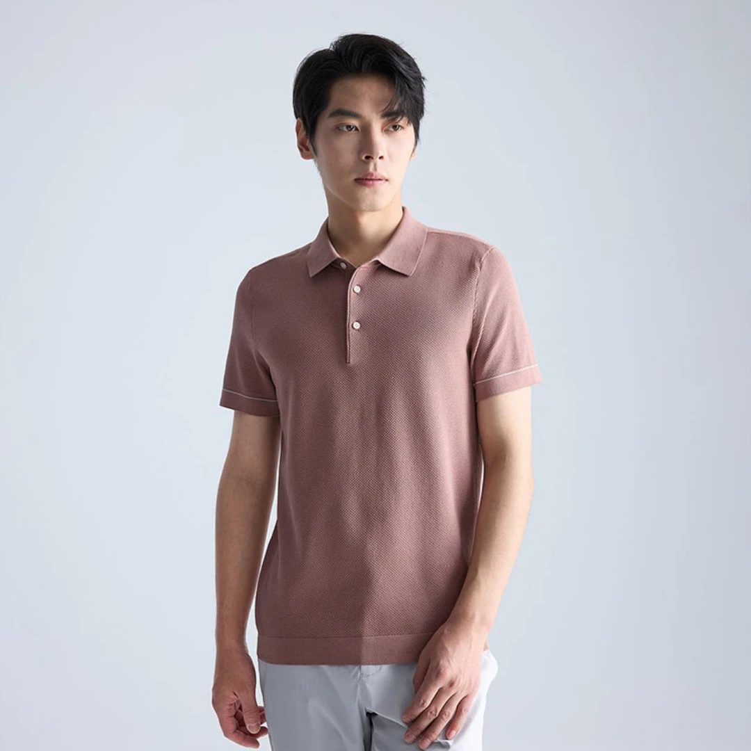 利郎【桑蚕丝】男士商务针织短T透气翻领薄款修身t恤 - A5XTX5051S