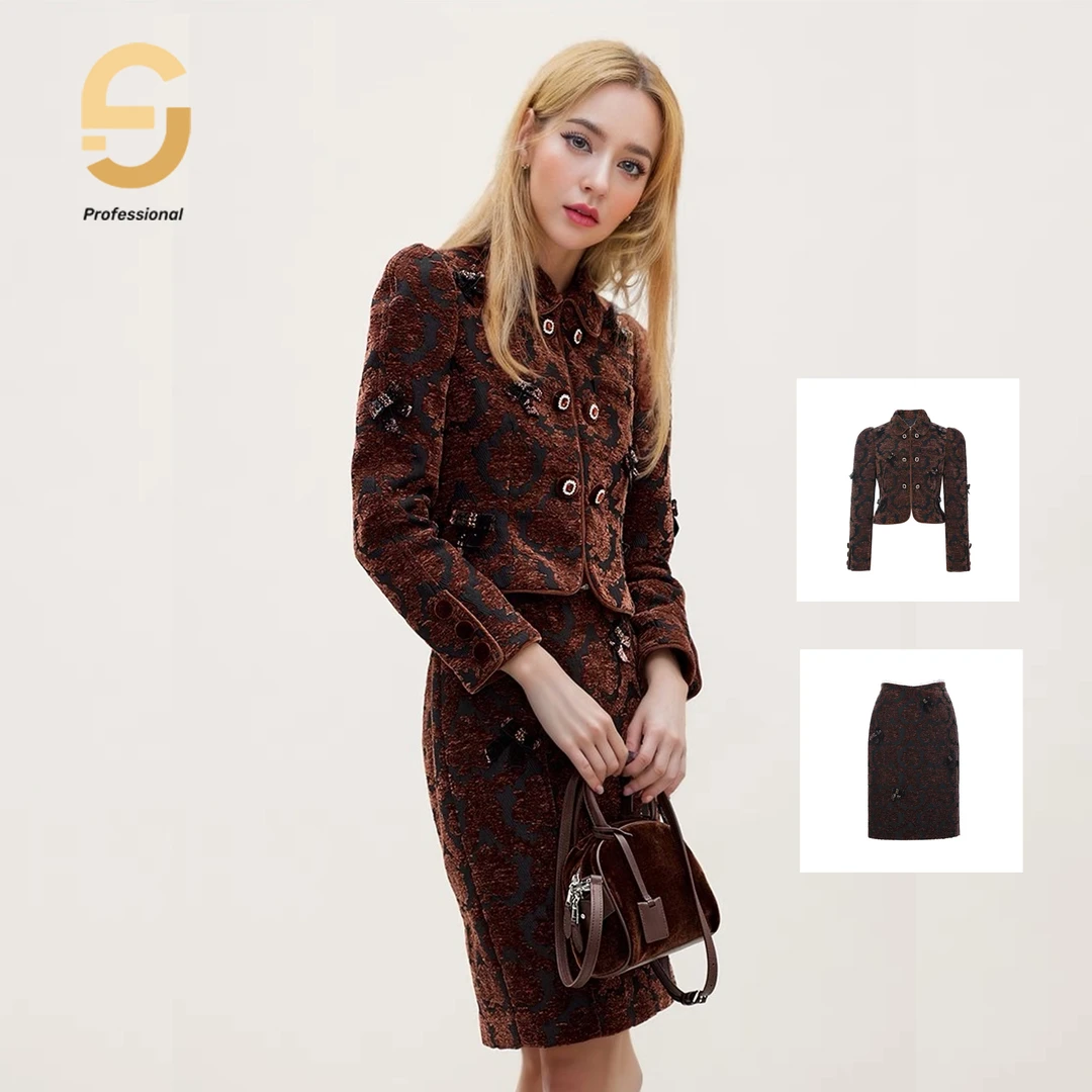 【CG-Y】NO退NO换春季新款宫廷风玫瑰雪尼尔提花短外套VS中长裙