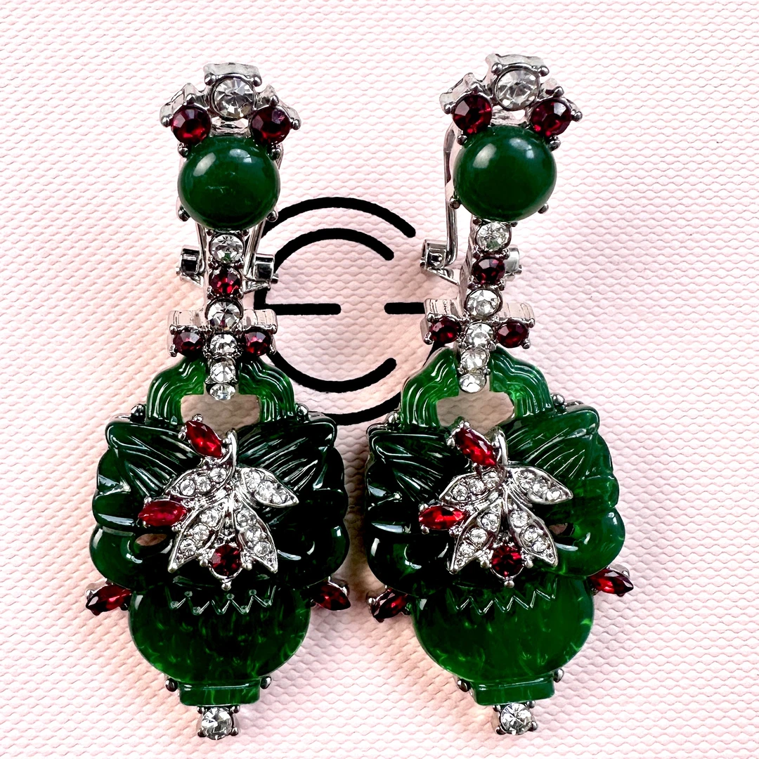 铜合金亚克力耳饰 气质百搭绿色长款原创设计耳环彩色民族风耳环