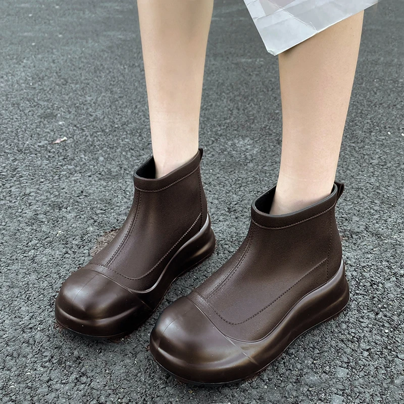 女士短筒雨鞋防滑耐磨时尚厨房工作胶鞋雨靴厚底英伦风低帮平底