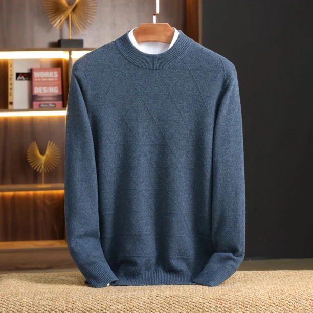 【杨姐推荐】男士双股半高领休闲打底单穿针织冬季花款毛衣