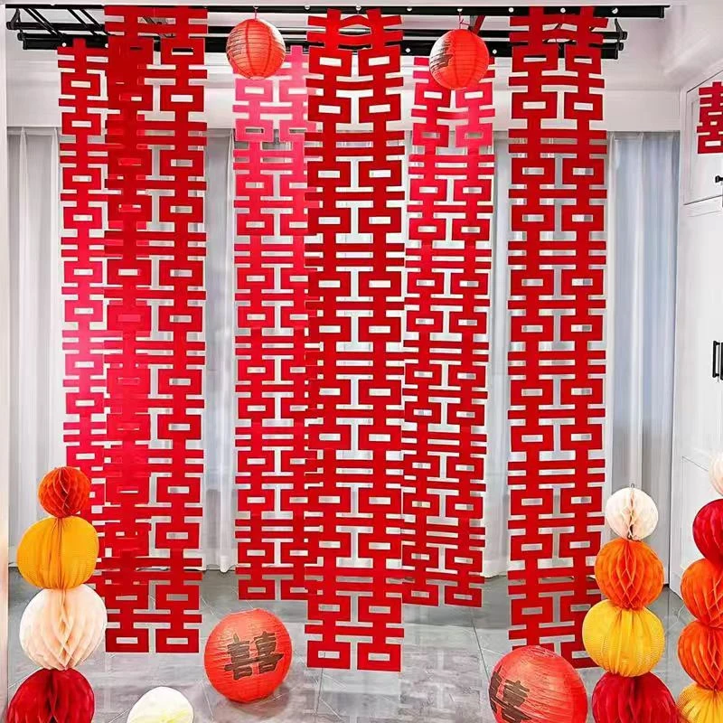 新款毛毡长条喜字婚房布置喜字装饰囍字婚礼挂饰婚房装饰布置男方