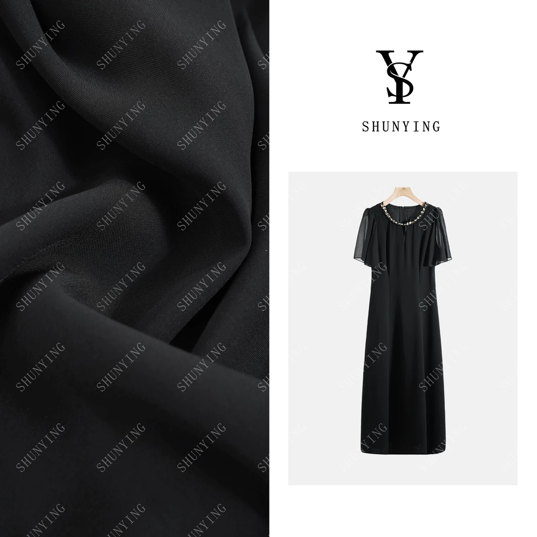 【仟娜】精致时尚~气质高级感重工钉珠圆领荷叶袖连衣裙SY72LYQ480