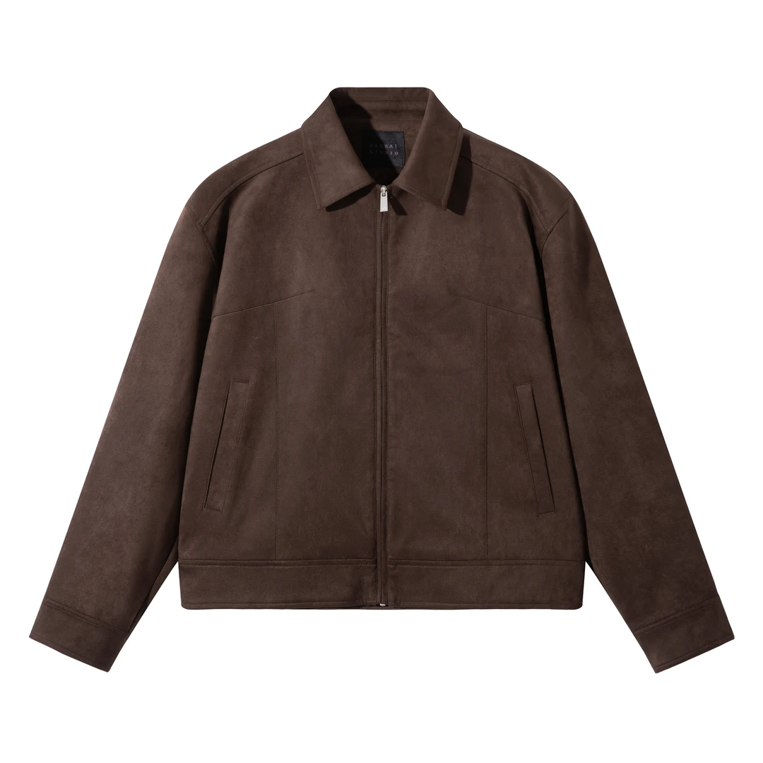 SANBAI 叁佰【琥珀流光】老钱风复合仿麂皮翻领解构分割设计夹克