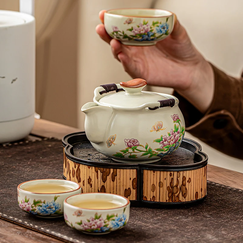 米黄汝窑茶壶单壶单个高档手抓壶家用功夫茶具泡茶器一人饮泡茶杯
