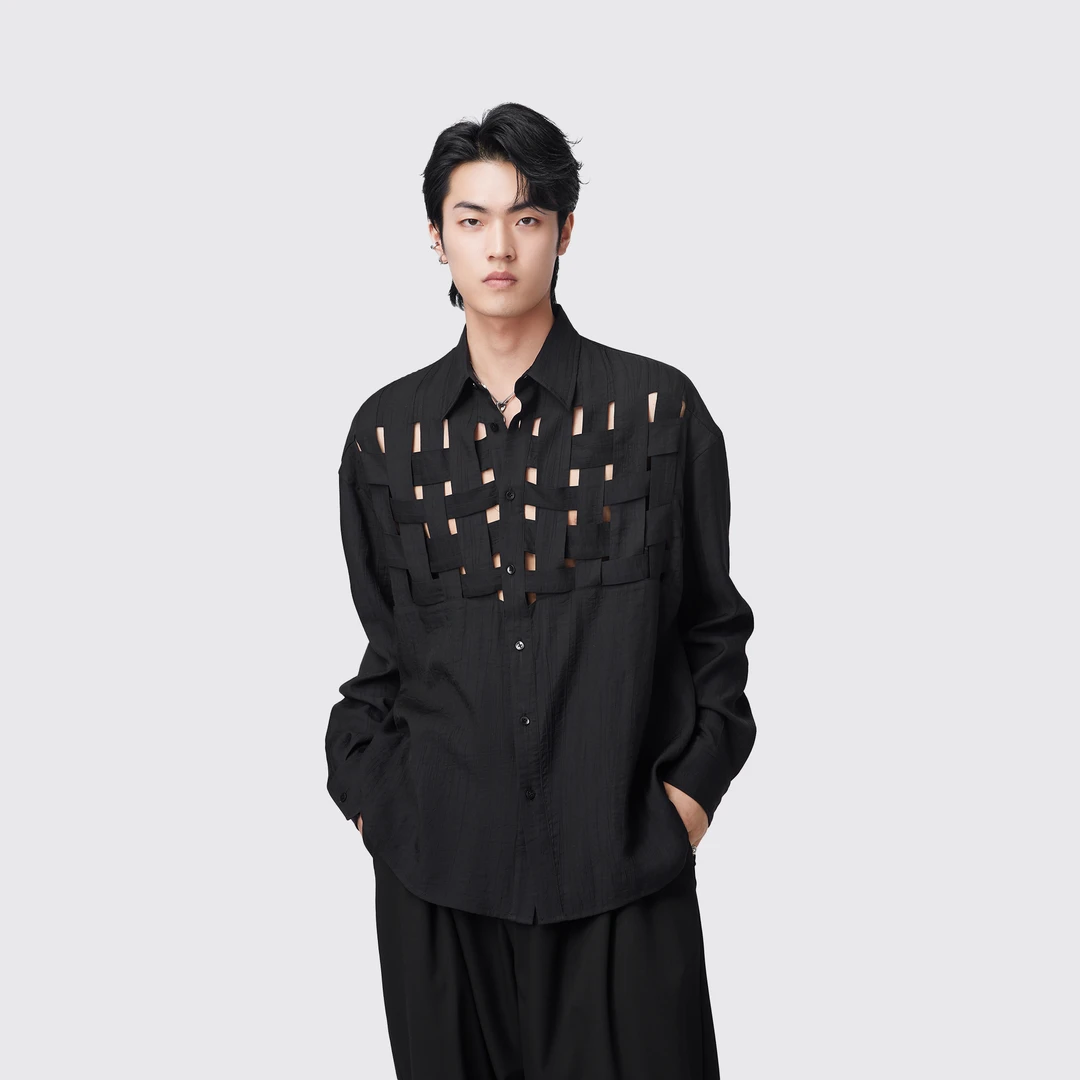 HERBEL/黑白 2025春季新款韩版宽松休闲简约基础时尚休闲格子衬衫