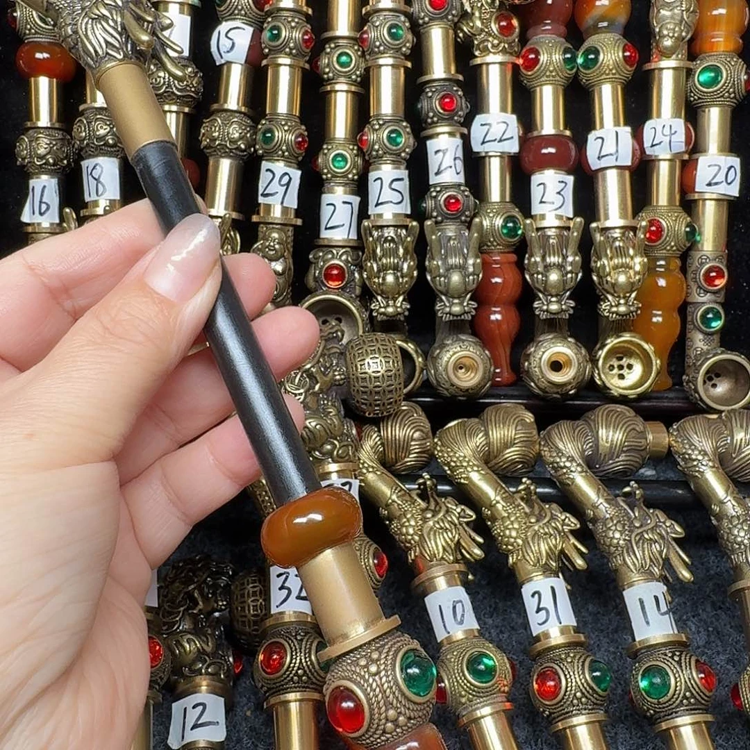 26公分长黄铜香烟锅