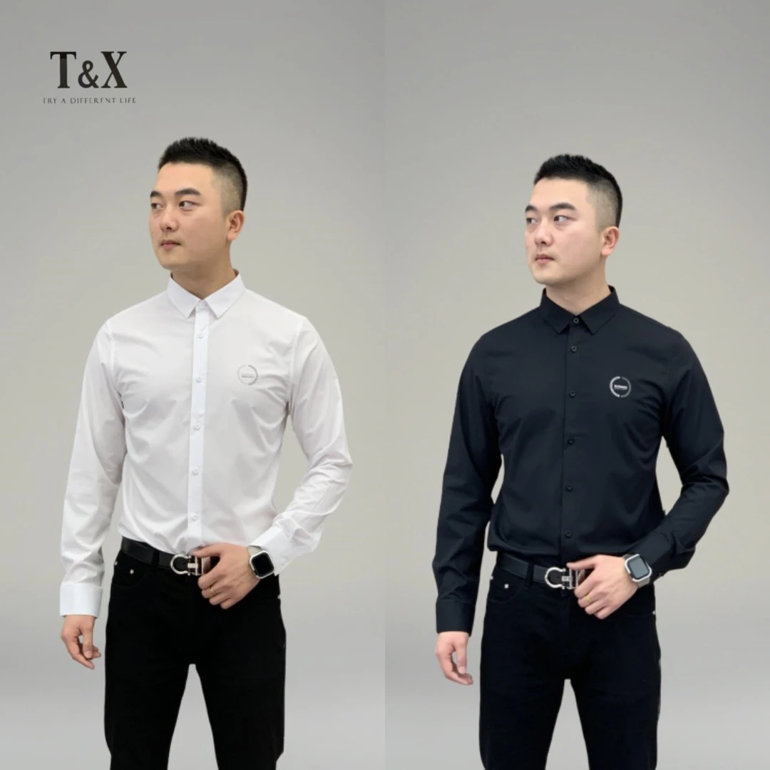 T&X/梯形男士新款两色休闲时尚轻奢修身纯色长袖衬衫（0013）