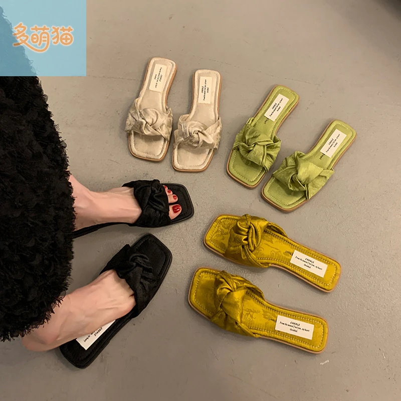 法式晚风一字拖鞋女夏外穿2025新款气质配裙子新中式露趾平底凉拖