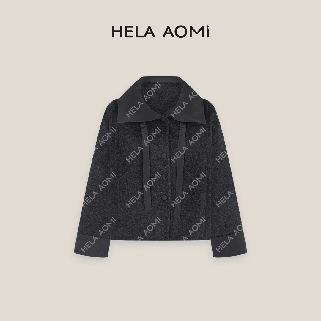 HELA AOMI“极简冬日”70%绵羊毛山羊绒呢子拼接羽绒大衣CY5DC48507