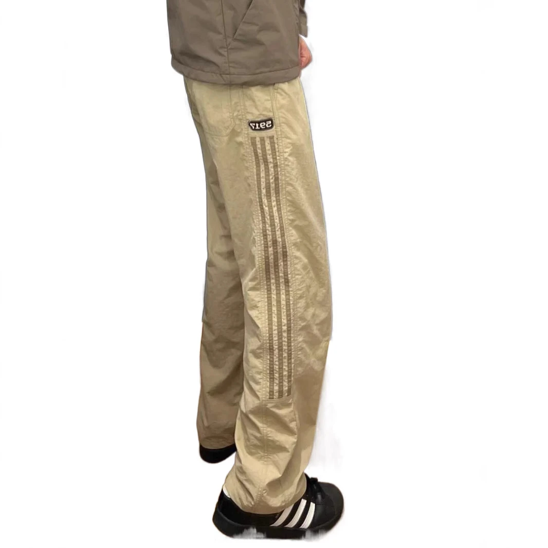 夏季工装裤男直筒休闲裤速干运动裤三条杠港风条纹裤轻奢痞帅长裤