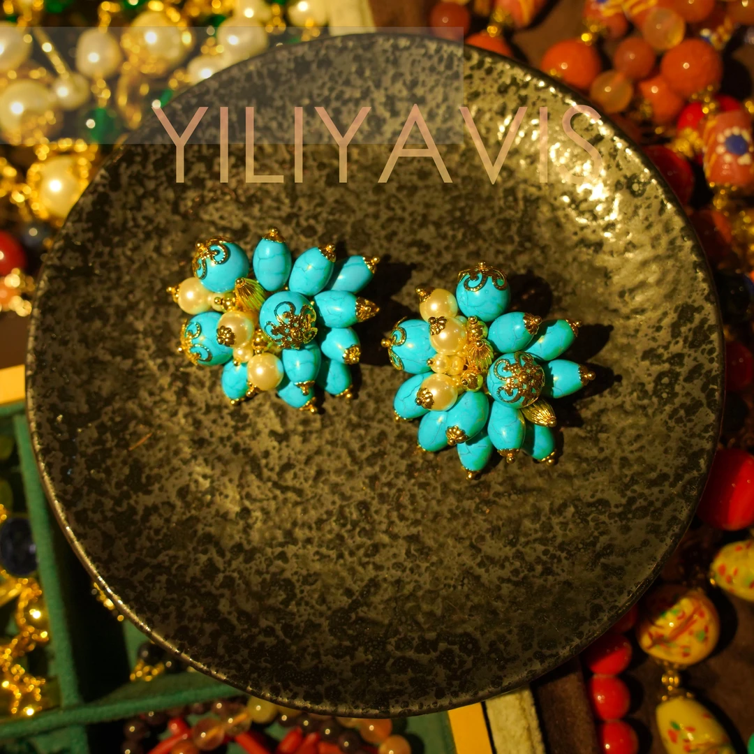 非金属树脂耳饰 YILIYAVIS高奢凫蓝仿松石耳饰手工