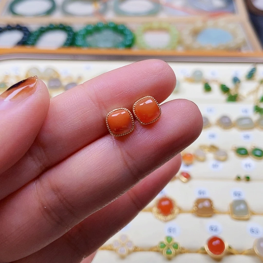 和田玉耳饰银S925镶嵌