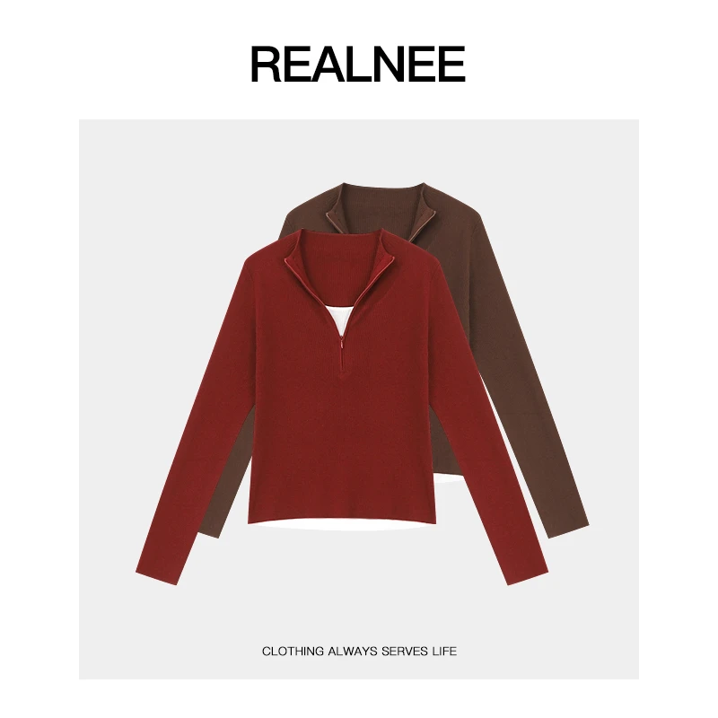 REALNEEI【舒适主义】丝光眻毛COS慵懒立领半拉链百搭显瘦上衣03975