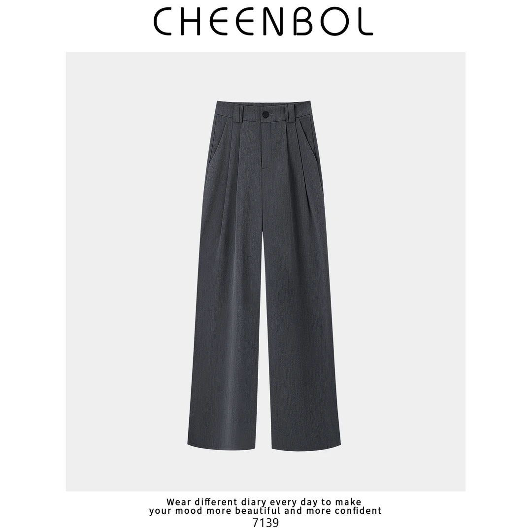 7139垂感休闲裤女高腰时尚西装直筒裤高级灰色阔腿裤宽松