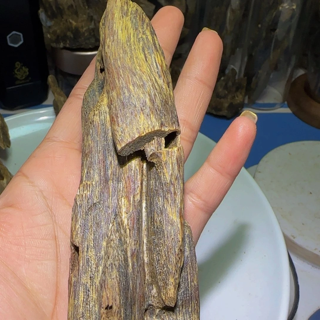 沉香手把件沉香奇楠陆河虫漏老料36克