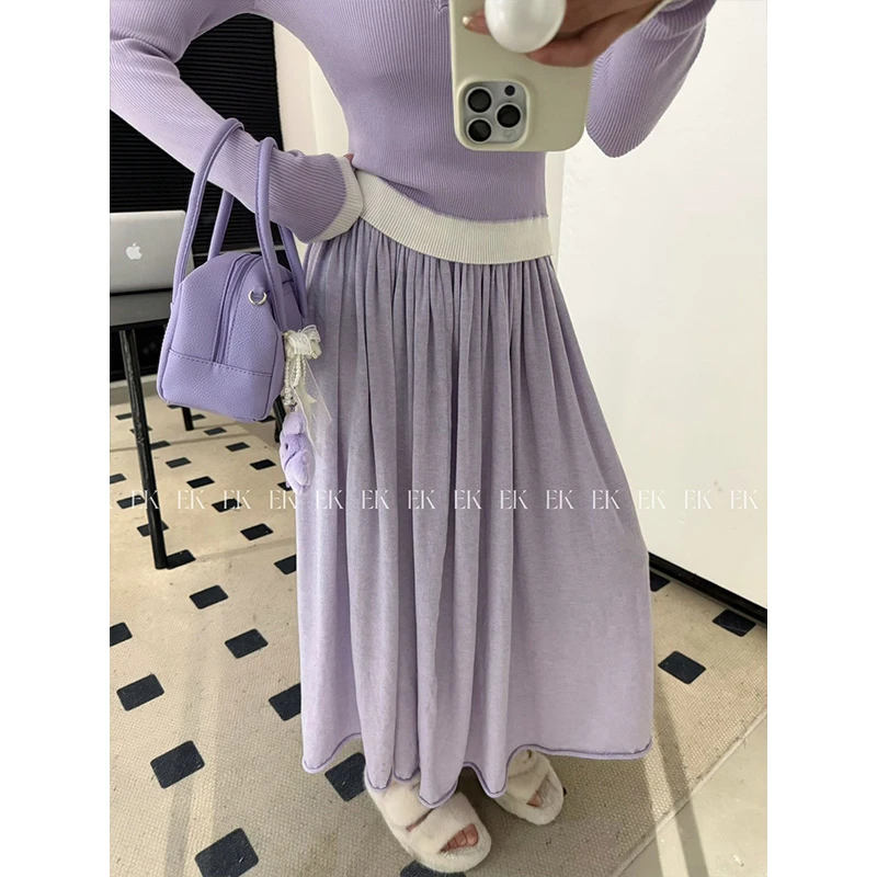 M&M温柔气质垂感半身裙女2025高腰显瘦A字长裙百褶大摆伞裙3218