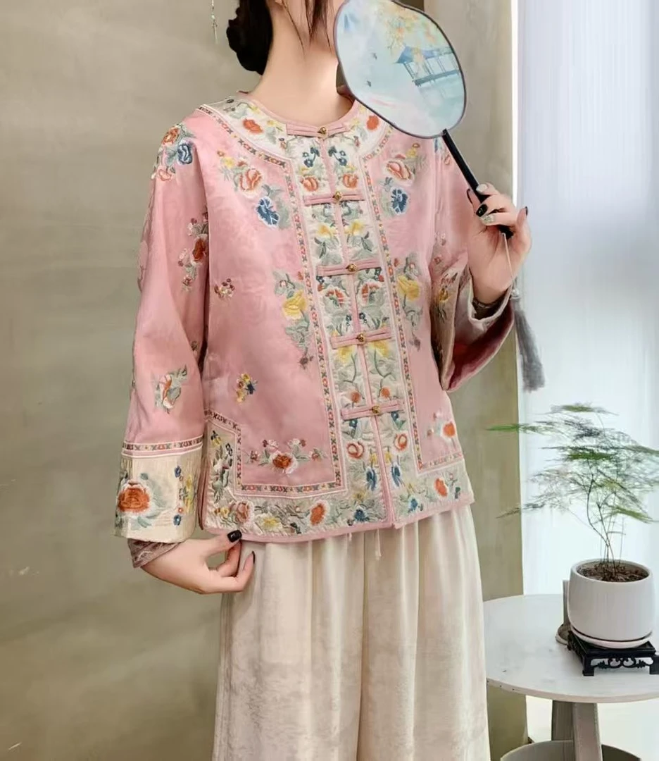 云锦 2025秋季中式缎面提花重工刺绣开衫盘扣民族风女士开衫外套