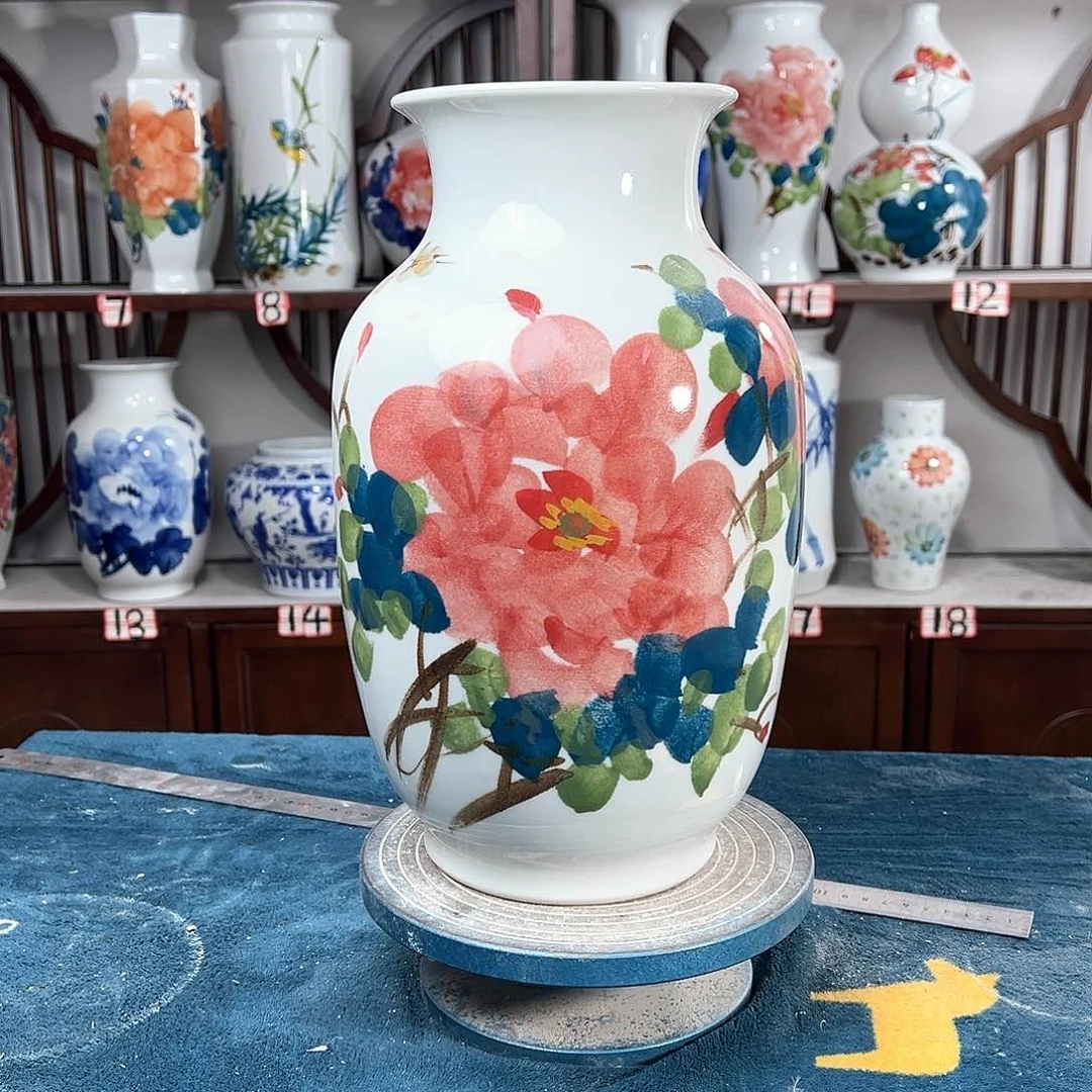 摆件景德镇陶瓷大冬红牡花
