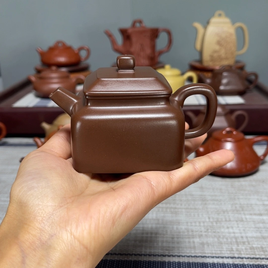 黑***间紫砂茶壶全手工四方150cc