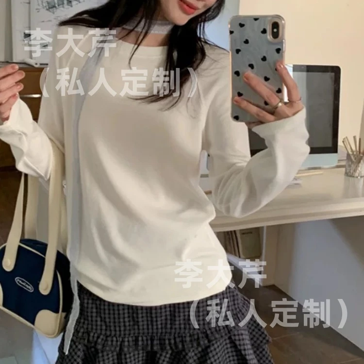 极简打底内搭  韩系秋款基础百搭时尚小设计感圆领长袖T
