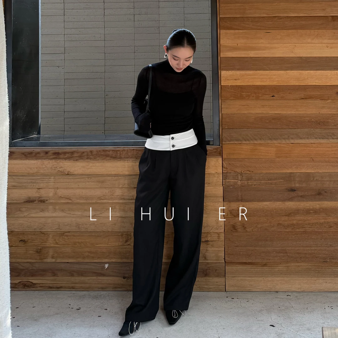 LiHuiEr李慧儿【罗马音律】2025秋季气质舒适黑色休闲裤LL025683