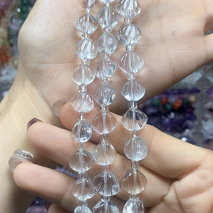 未镶嵌玛瑙/玉髓珠宝半成品炸：天然白水晶扇贝卡12mm