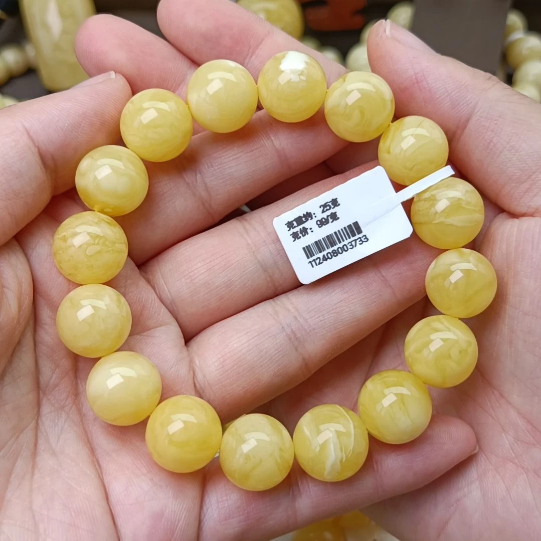 未镶嵌蜜蜡手链14圆珠浓蜡鸡油黄白花蜡手围18