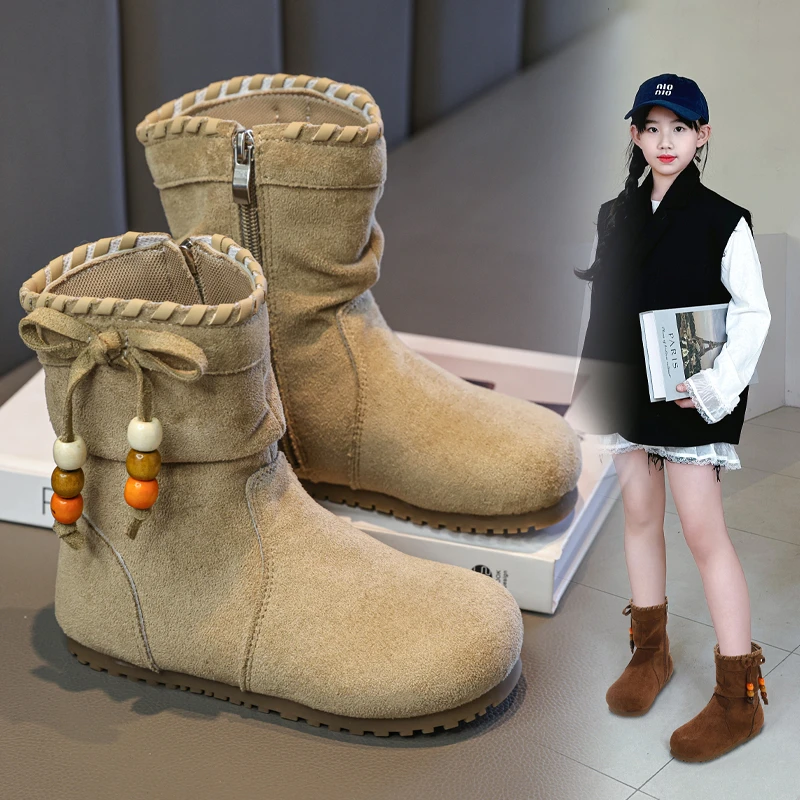 翻边女森系休闲车缝线拉链皮靴短靴女童冬季马丁靴百搭