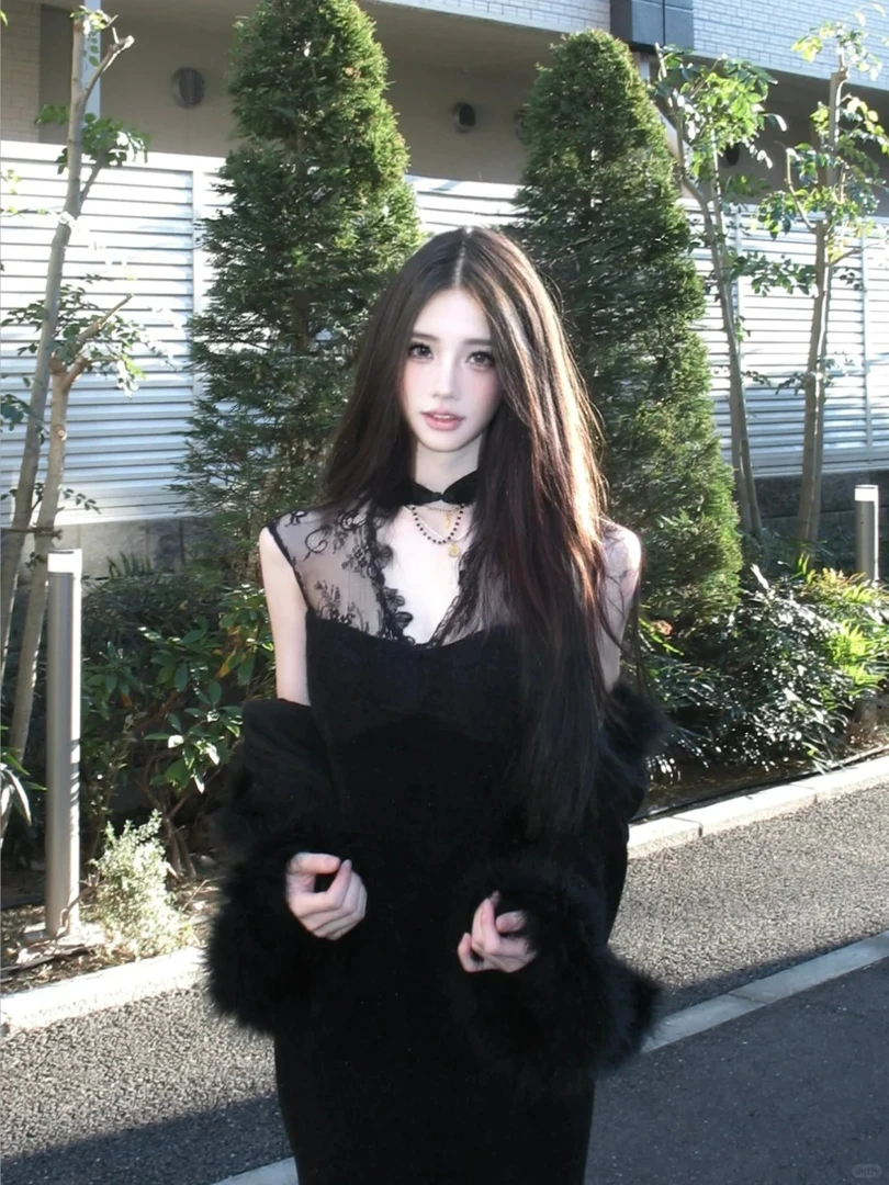 名媛御姐风毛毛外套鱼尾连衣裙女2025年春季新款轻奢高级感女人味