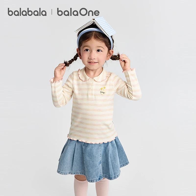 巴拉巴拉balaOne儿童t恤女童打底衫2025秋装新款宝宝长袖上衣甜美