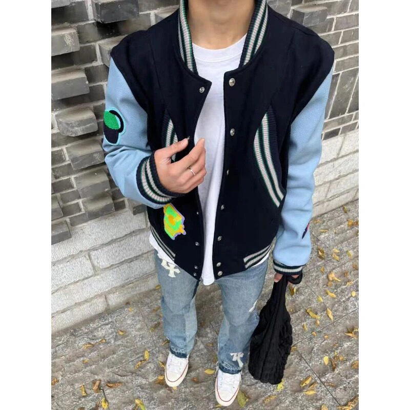 不太冷kikokostadinov限定版棒球服外套男款美式高街短款毛呢夹克