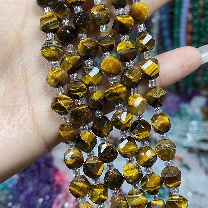 玛瑙/玉髓未镶嵌珠宝半成品天然虎眼扭扭珠卡8mm一条