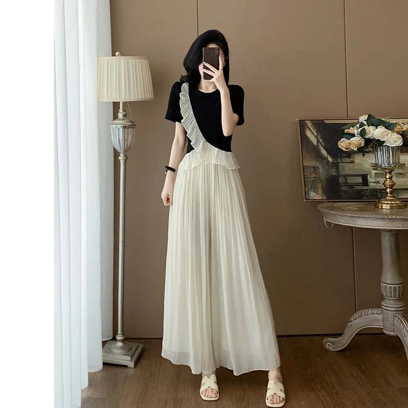 【两件套】【有里布】2025夏季新减龄甜美短袖阔腿裤套装洋气D2103