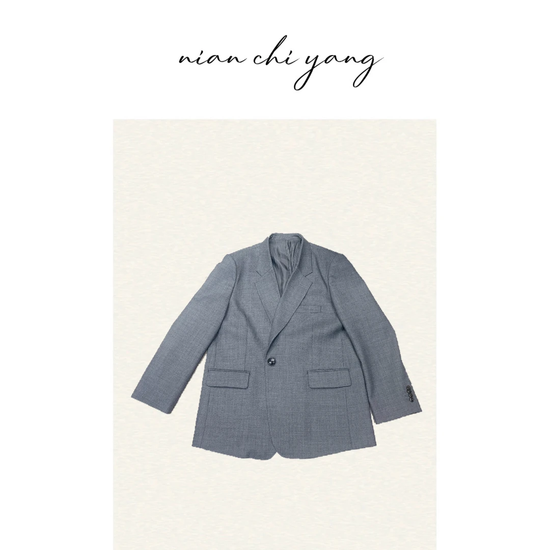 [绵羊毛]灰色西装外套高档宽松时尚休闲IU37