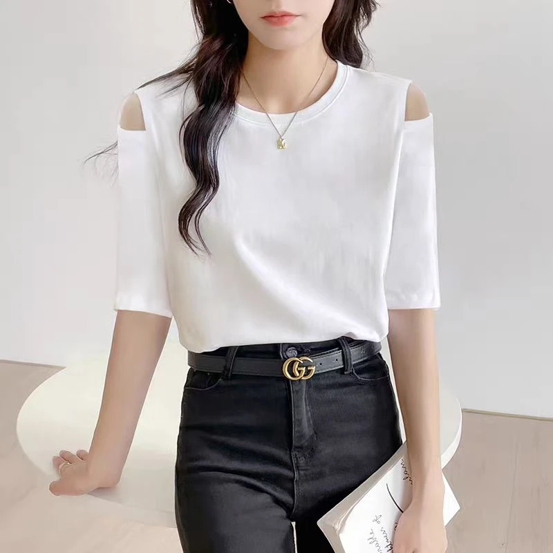 设计感露肩小心机上衣服ins潮夏季新款韩版超火短袖t恤女1171