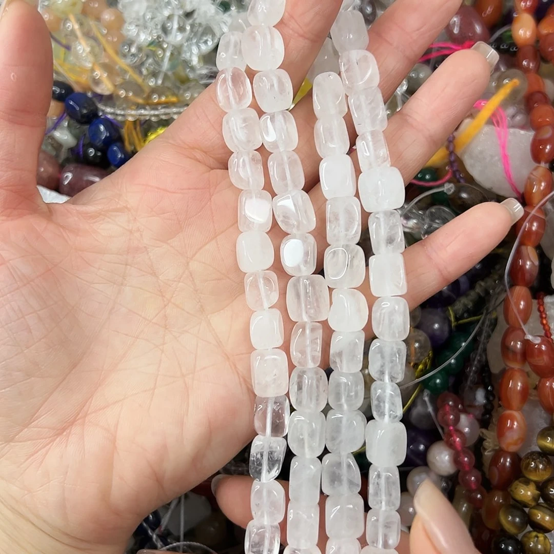 玛瑙/玉髓未镶嵌珠宝半成品，卡8x10奶白水晶方糖一条