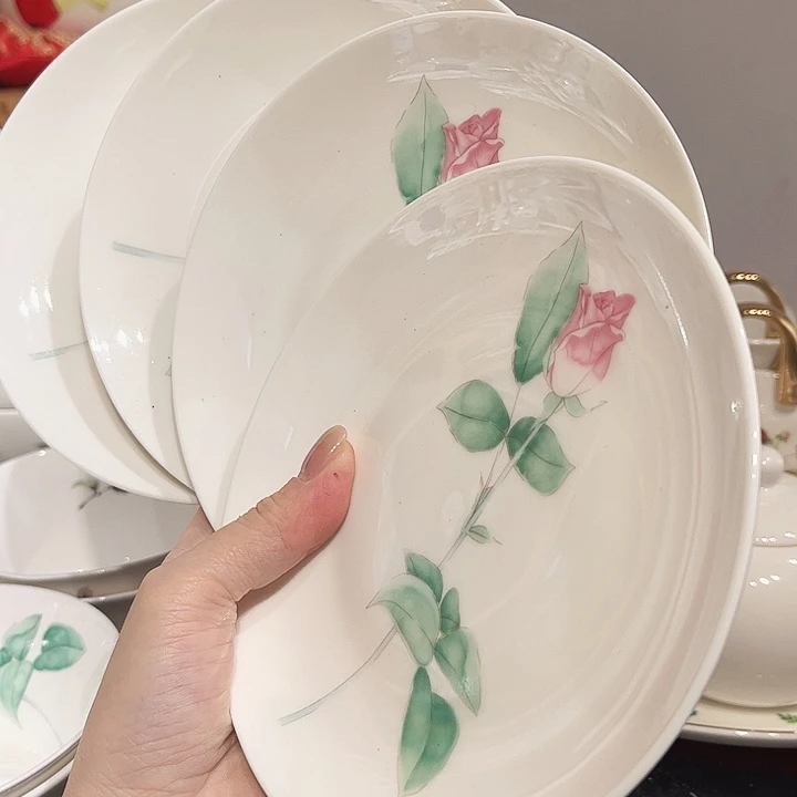 瓷片玫瑰6寸的点心盘4个